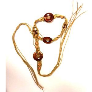 Vintage 70s Macrame Belt with Fringe Hippie Beaded Belt Boho Festival